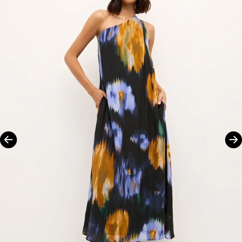 Marie Oliver Black and Gold One-Shoulder Dress